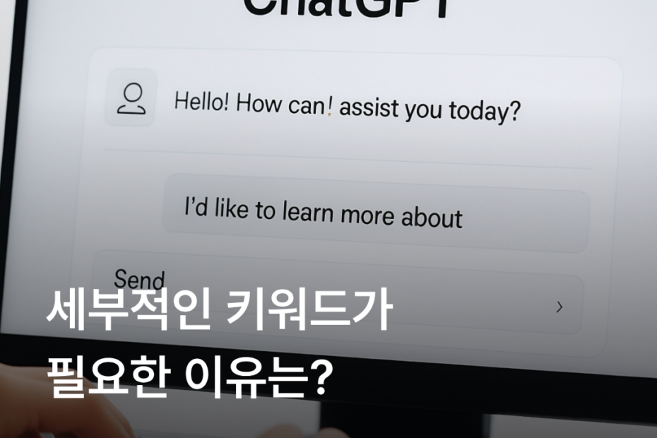 주간보호센터 홍보에서 세부 키워드가 필요한 이유를 설명하는 AI 대화 화면